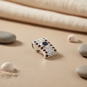 925 Silver Garnet & <b>Sapphire</b> Pendant Elegant Timeless Women's Gift Jewelry with 24K Gold Plating for Daily Wear & Parties - Product Image 1
