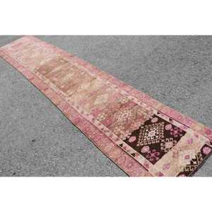 Turkish Vintage <b>Rug</b>, 2.6x13.4 ft Herki <b>Rug</b>, Pink <b>Runner</b> Floral <b>Rug</b> - Product Image 4