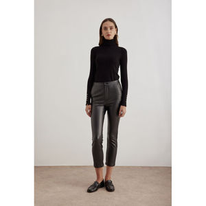 Pantalon crayon taille haute en similicuir pour femme, style cargo froissé, respirant, anti-boulochage, taille XL - Product Image 1