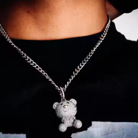 Pendentif Ours Dansant Glaçé en Argent 925 Plaqué Or avec Moissanite VVS, Style Hip Hop Tendance, Bijou Dessin Animé Mignon, Cadeau Unisexe