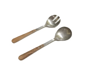 Ensemble de couverts de service en acier inoxydable et bois Dipper 2024 avec couteau, fourchette à poisson, cuillère, cuillère à salade, couverts de cuisine - Product Image 1