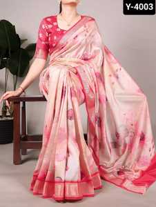 Sari indio de seda de diseñador de color rosa con hermosa secuencia de bordado, borde de trabajo, Sari de seda Tussar de alta calidad - Product Image 5