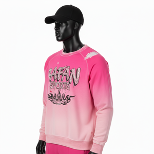 Sweat-shirt pour homme en coton molletonné dégradé rose, toucher doux, strass, transfert thermique, logo personnalisé, sweat-shirt basique pour homme - Product Image 4
