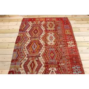 Tapis turc 4,1 x 12,4 pieds, tapis vintage rouge à pois en laine - Product Image 3