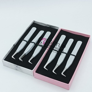 Professional Best Design 90 Degree <b>Light</b> Grey Powder Coating Plain Eyelash Extension Tweezers Stainless Steel Beauty Instruments - Product Image 1