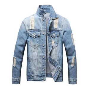 Veste en jean 100% coton style High Street pour homme Vêtements d'extérieur noirs unis avec veste en jean déchiré Design - Product Image 6
