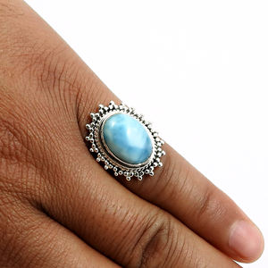 Regalo de cumpleaños para mujer, Plata de Ley 925, piedra preciosa Larimar Natural, forma ovalada, anillo elegante hecho a mano, proveedores de joyería al por mayor - Product Image 4