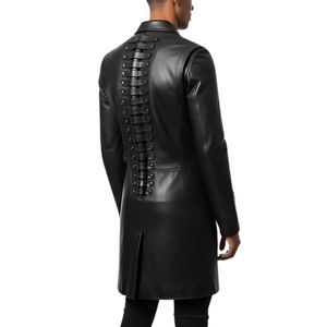 Manteau d'hiver pour homme en cuir véritable noir fait à la main, détail de la colonne vertébrale en cuir de vache, design minimaliste, imperméable et coupe-vent, sur mesure - Product Image 4