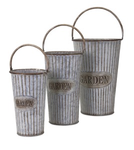 Florero antiguo galvanizado para jardín, Juego de 3 jarrones de Metal galvanizado estilo granja rústico para interior y exterior - Product Image 2