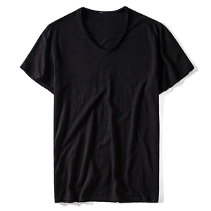 Nouveau été col en v T-shirt hommes coton solide à manches courtes T-shirt hommes Fitness maillot de corps - Product Image 5