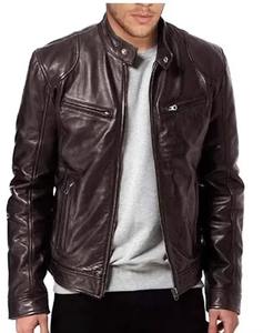 Veste de moto en cuir coupe ajustée pour hommes Manteau long - Product Image 4