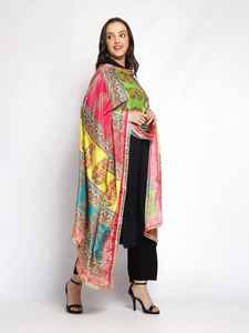 Châle en soie ethnique traditionnel indien pakistanais pour femmes multicolore Dupatta avec broderie faite à la main département musulman - Product Image 3