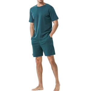 ¡Novedad de 2025! Pijama corto con estampado sólido hecho a medida para hombre, ropa de dormir transpirable de algodón de bambú suave para estilo informal de otoño - Product Image 4