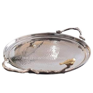 Plateau en métal plaqué or de forme de luxe en laiton poli brillant en acier inoxydable servant des aliments plateau de style fantaisie européen - Product Image 4