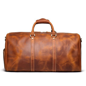 Sac de voyage rétro en cuir de vachette grande capacité pour hommes avec compartiment à chaussures - Product Image 3