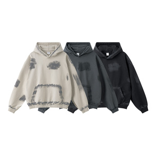 Sweat à capuche en éponge française surdimensionné 500 gsm personnalisé Sweat à capuche délavé au soleil Broderie en détresse Lavage à l'acide Sweats à capuche pour hommes - Product Image 5