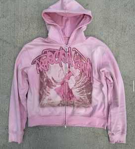 Nouveau modèle 2026 – Sweat à capuche zippé coupe-vent et respirant, design personnalisé, avec broderie floquée et strass imprimés, couleur unie - Product Image 1