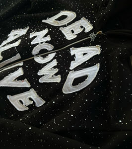 Men's High GSM Distressed Embroidery Men's Hoodies with Full Rhinestones 3D <b>Zipper</b>-Up Solid Pattern Hoodies Men - Product Image 4