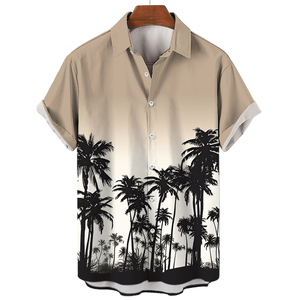 T-shirt hawaïen à manches courtes pour hommes, imprimé cocotier uni, pour polo, 100% polyester, nouvelle collection d'été - Product Image 3