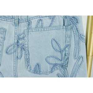 Jean cargo pour femme taille haute brodé, en Spandex/Modal, imperméable, écologique, respirant, coupe-vent, séchage rapide, délavé au sable, décontracté - Product Image 3