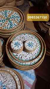 Plateau de service élégant en rotin fait à la main avec incrustation de nacre, plateau décoratif pour le salon - Product Image 6