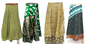 Maxi Length Women's Double Layer Sari Silk Wrap <b>Skirt</b> Vintage Boho Style Casual Beach Wear Free Size Breathable Lightweight - Product Image 4