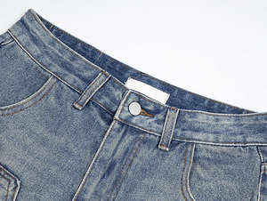 กางเกงขาสั้นวินเทจของผู้ชายซักเป็นกรดกางเกงเดนิมแบบหลวมระบายอากาศได้เอวปานกลางสไตล์ Y2K ออกแบบได้ตามต้องการ - Product Image 4