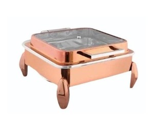 Plat à réchaud carré en verre demi-cercle avec cadre en or rose complet 7L, plat à réchaud carré avec cadre en or rose complet - Product Image 6