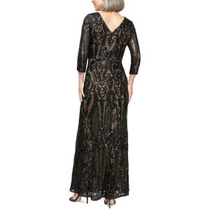 Abito da sera da donna Alex Evenings, taglia Petite XL, colore antracite, in raso e paillettes, modello a trapezio, lunghezza al pavimento, vestito tubino da festa, vita naturale, taglia 12P - Product Image 2