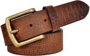 Cinturón de cuero con estampado de cocodrilo de grano superior informal para hombre sólido - Product Image 5