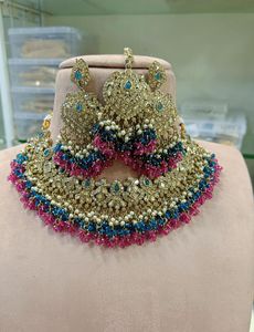 Ensemble de collier en mehendi avec maang tikka, bijoux traditionnels indiens pour les mariages, toute couleur peut être personnalisée, haute qualité - Product Image 4