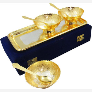 Classy Handmade Eco-Friendly Brass Bowl and Spoon Set with Tray for Wedding Return <b>Gift</b> and Home Decoration - Product Image 4