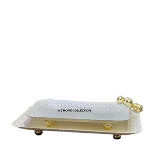 Plateau de service en métal martelé de qualité export, couleur blanche, pour mariage et fête, provenant du fournisseur à bon prix - Product Image 1