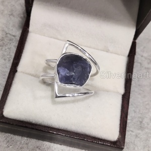 Bague pour femme en argent sterling 925 avec pierre brute naturelle Tanzanite, pierre de naissance de décembre, double bande, idéale pour Noël - Product Image 1
