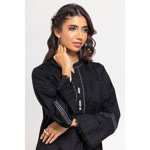 Chemise noire modeste pour femme en tissu Dobby teint et ornée - Product Image 5