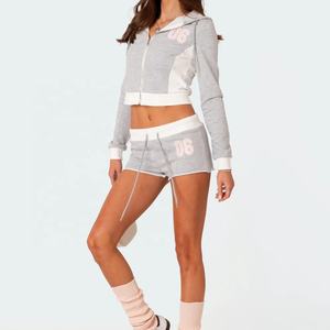 New Custom Logo High Quality Women Blank Full Zip up Drawstring Soft Fleece <b>Oversized</b> <b>Lounge</b> Cropped Zip Through <b>Hoodie</b> - Product Image 6