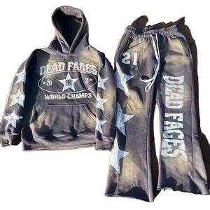 Ensemble de sweatshirt pullover streetwear à logo personnalisé pour hommes 100% coton 300g Survêtement à capuche respirant imprimé par transfert de chaleur - Product Image 5