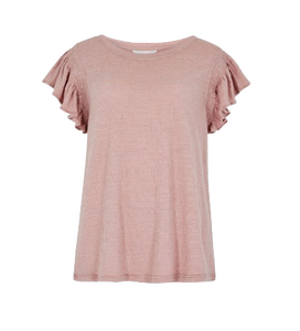 Precio bajo, alta calidad, logotipo personalizado, escote redondo, mangas fruncidas con bonitos detalles de volantes, manga, camiseta suave Slub - Product Image 1