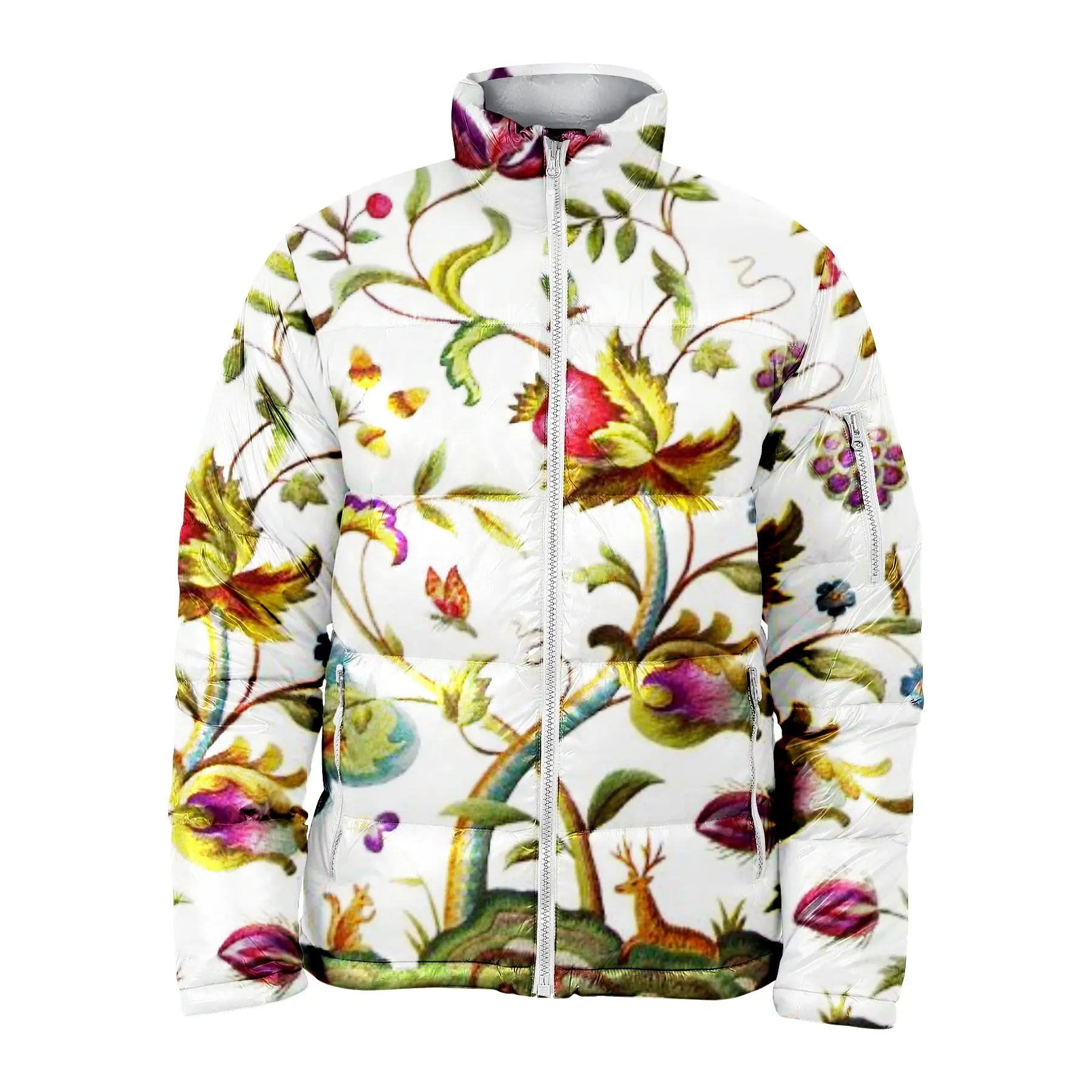 Jaket Ritsleting Bawah Motif Floral Musim Dingin Baru Obral Pria Wanita Jaket Pendek Berkilau Cetak Potongan Puffer Zip Up