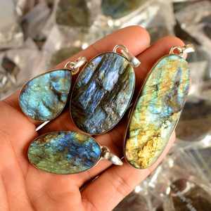 Labradorite brute naturelle Druzy Agate Mary pendentif Druzy fait à la main Cabochon pierre en vrac allemand argent plaqué bijoux pendentif à breloque - Product Image 1