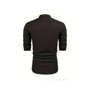 Vestido informal ajustado de manga larga personalizado para hombre, camisas de verano cómodas de ajuste Regular, camisa elástica abotonada de Color sólido para hombre - Product Image 6