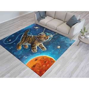 Alfombra de Gato Astronauta: Decoración Espacial para Cuarto de Bebé, Alfombra para Habitación Infantil, Alfombra de Chenilla - Product Image 4