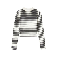 Pull court à col rond en tricot côtelé rayé pour femme, manches longues, minimaliste, 100 % laine polaire, anti-boulochage, anti-plis, décontracté pour l'hiver