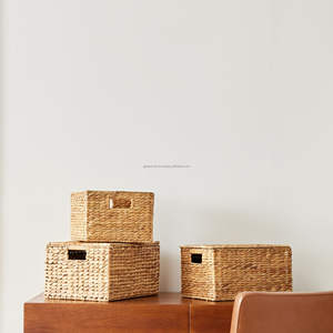 Cestas Rectangulares Tejidas de Jacinto de Agua, Ecológicas y Naturales, Caja de Almacenamiento Multifuncional Ovalada para Lavandería - Product Image 4