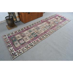 พรมตุรกีขนาด 2.5x8.7 ฟุต, พรมวินเทจแบบยาว, พรมขนสัตว์สีน้ำเงินชมพูไล่เฉด - Product Image 4