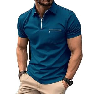 Poche zippée élégante pour hommes Chemise POLO à manches courtes Cool Summer casual daily outdoor sports business-style solid colour Top crew - Product Image 1