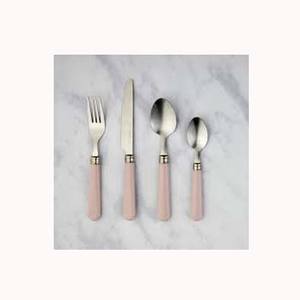 Juego de cubiertos modernos chapados en plata real de alta calidad con diseño de resina rosa claro - Product Image 1