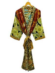 Kimono de seda Sari Vintage indio, albornoz de seda suave, bata de retazos de tamaño libre, ropa de noche, bata multicolor, ropa cómoda para la casa - Product Image 2