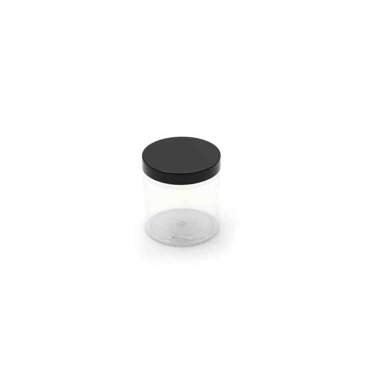 100 Pieces - 250ml - Hard Plastic Transparent Jar with Black Lid