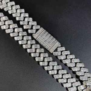 Lujosa cadena de eslabones cubanos de diamantes de moissanita simulada con Baguette helado completo en joyería de plata esterlina 925 de moda - Product Image 2